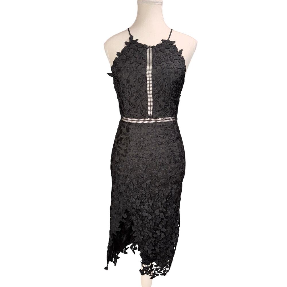 NWT Bardot Tabitha Halter Dress Black Floral Lace Midi Dress XS US 4 Front Slit
